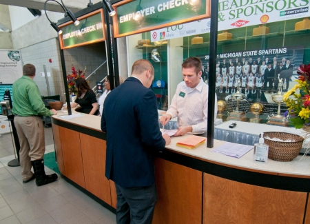 student working at concessions